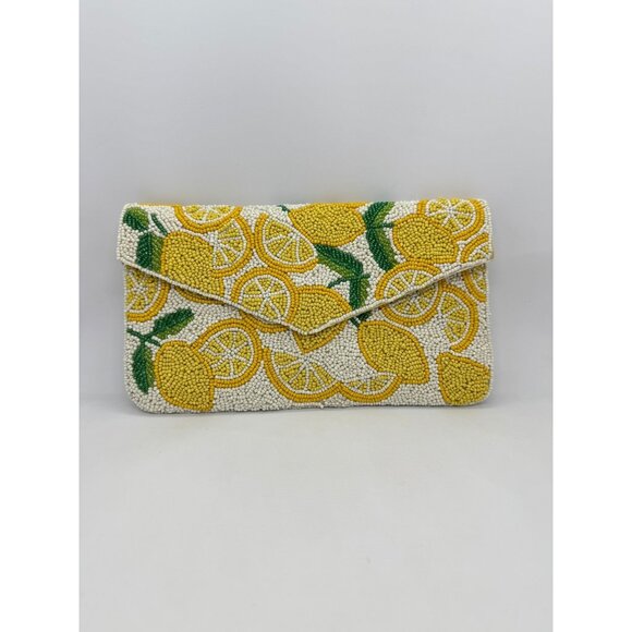 On 34th hand beaded envelope evening clutch - Yellow lemons - Picture 3 of 11